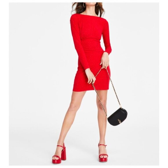 MICHAEL Michael Kors Dresses & Skirts - Michael Kors Women Studded Long-Sleeve Bodycon Dress XS Crimson Red